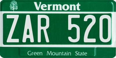 VT license plate ZAR520