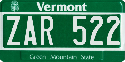 VT license plate ZAR522