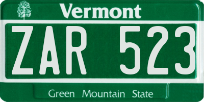 VT license plate ZAR523
