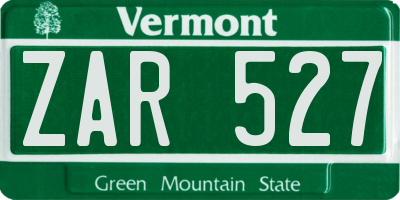 VT license plate ZAR527