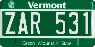 VT license plate ZAR531