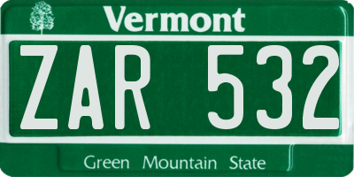 VT license plate ZAR532