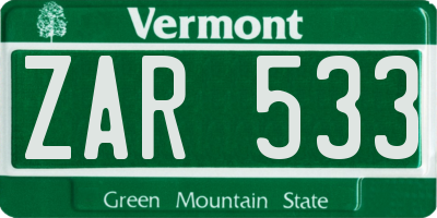 VT license plate ZAR533