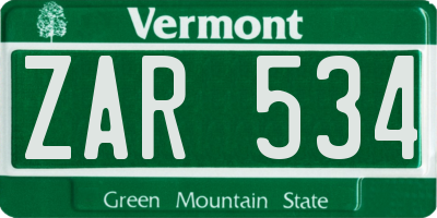 VT license plate ZAR534