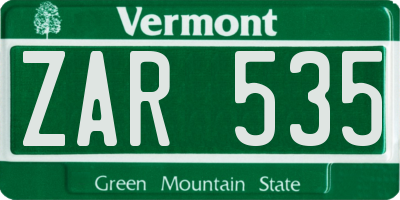 VT license plate ZAR535