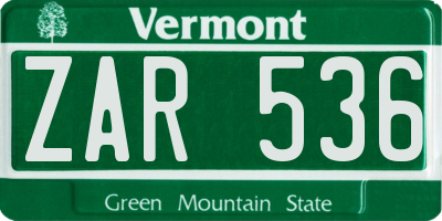 VT license plate ZAR536