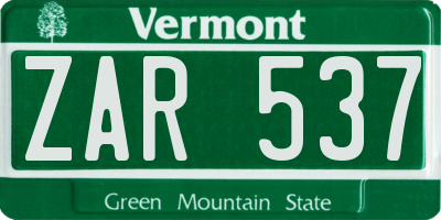 VT license plate ZAR537