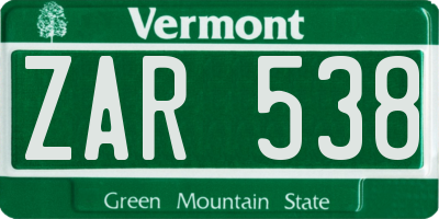 VT license plate ZAR538