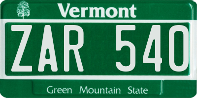 VT license plate ZAR540