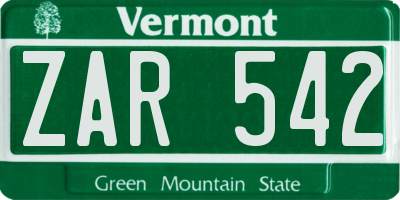 VT license plate ZAR542