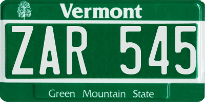VT license plate ZAR545