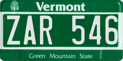 VT license plate ZAR546