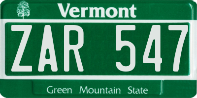 VT license plate ZAR547