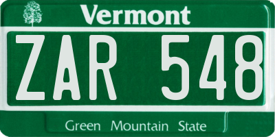 VT license plate ZAR548