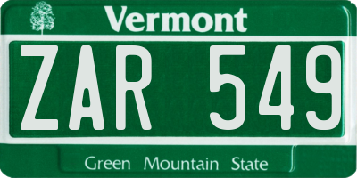 VT license plate ZAR549
