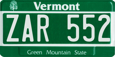 VT license plate ZAR552