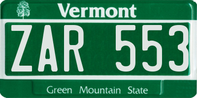 VT license plate ZAR553