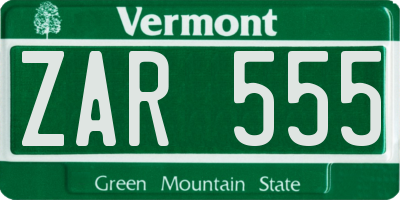VT license plate ZAR555