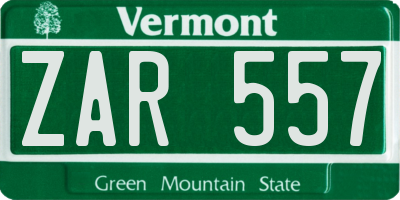 VT license plate ZAR557