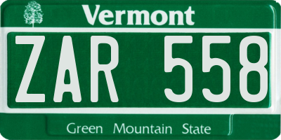 VT license plate ZAR558