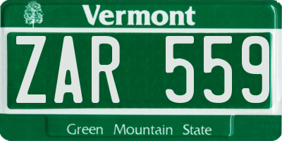 VT license plate ZAR559