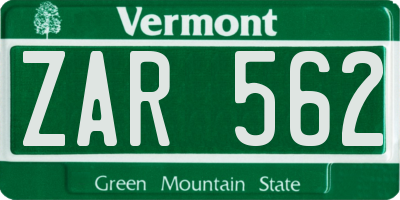 VT license plate ZAR562