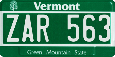 VT license plate ZAR563