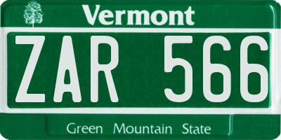 VT license plate ZAR566
