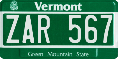 VT license plate ZAR567
