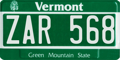VT license plate ZAR568