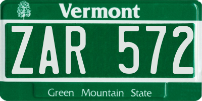 VT license plate ZAR572