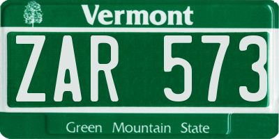 VT license plate ZAR573