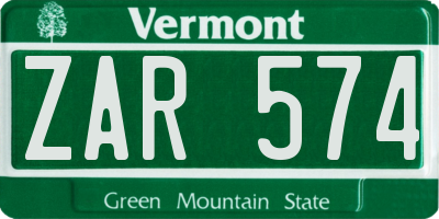VT license plate ZAR574