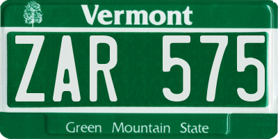 VT license plate ZAR575