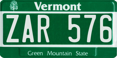 VT license plate ZAR576