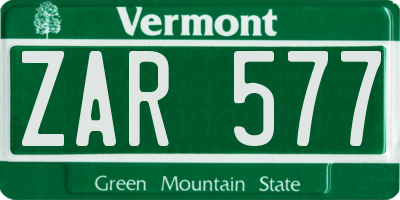 VT license plate ZAR577