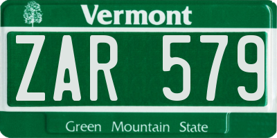 VT license plate ZAR579