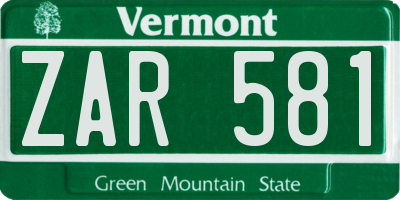 VT license plate ZAR581