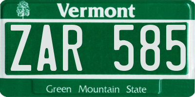 VT license plate ZAR585