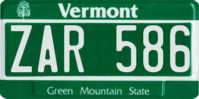 VT license plate ZAR586