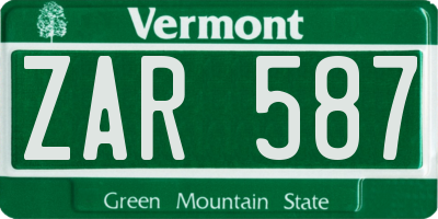 VT license plate ZAR587