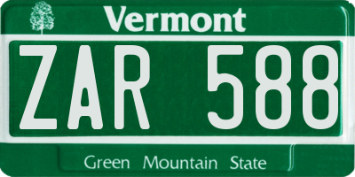 VT license plate ZAR588