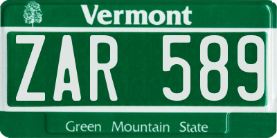 VT license plate ZAR589