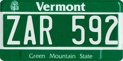 VT license plate ZAR592