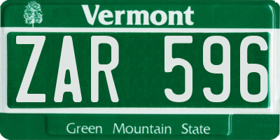 VT license plate ZAR596