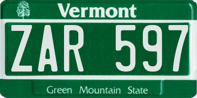 VT license plate ZAR597