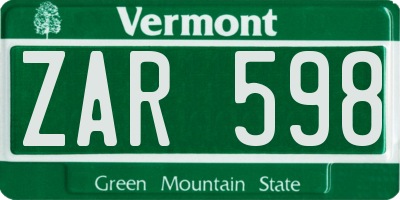 VT license plate ZAR598