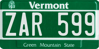 VT license plate ZAR599