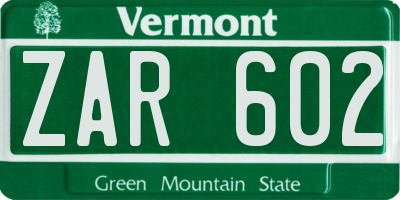 VT license plate ZAR602