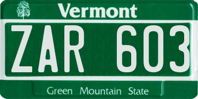 VT license plate ZAR603